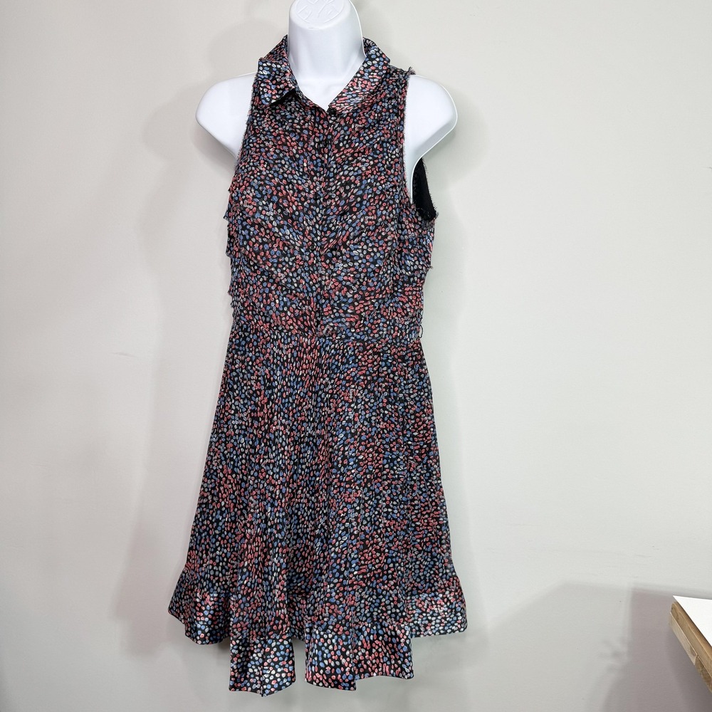 McGinn Dress Womens 8 Multicolor Polka Dot Chiffon Sleeveless Shirt Fit Flare